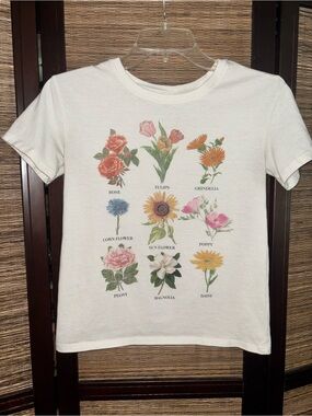 White Floral Graphic Tee - Botanical Print